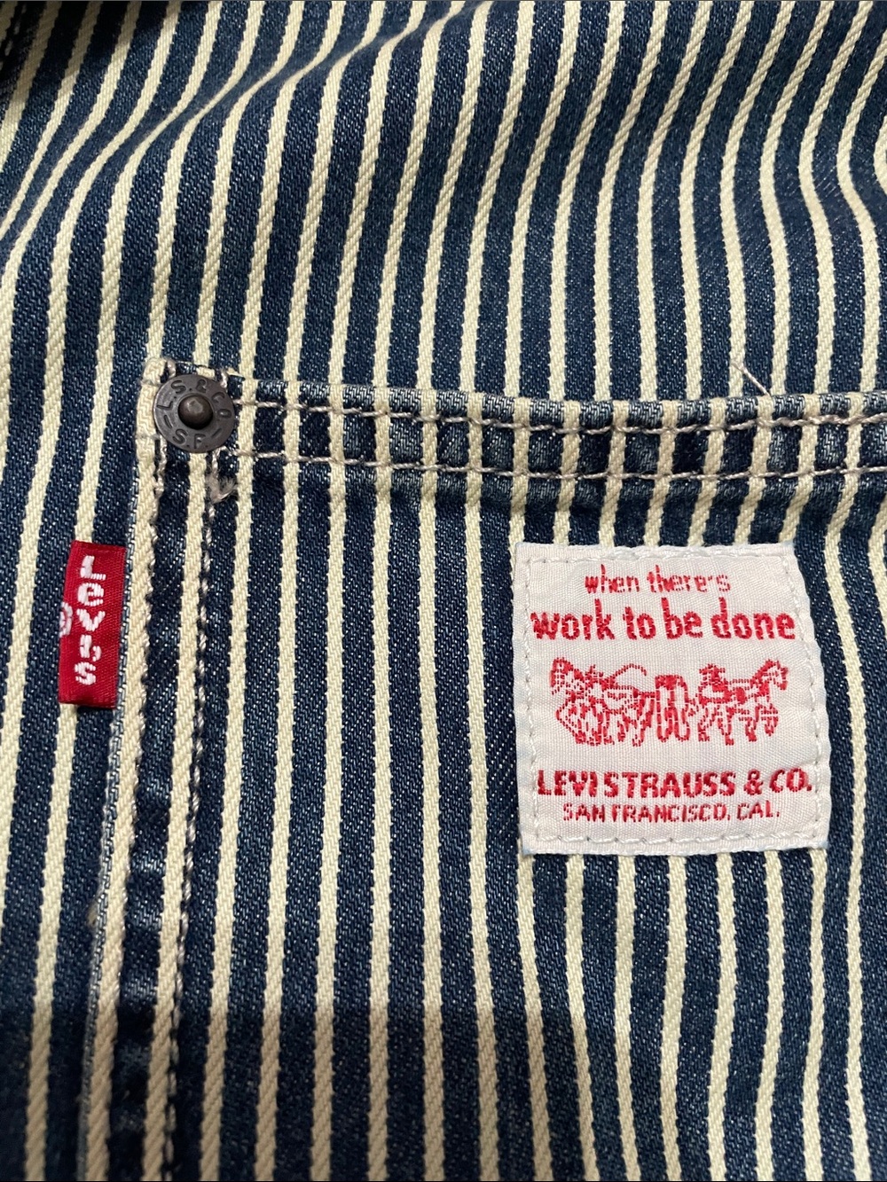 Levi's Blue & White Striped Chore Jacket with Red Patch - Picture 3 of 8